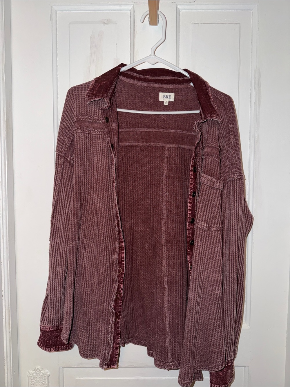 BKE Dusty Plum Ribbed Button-Front Shacket
